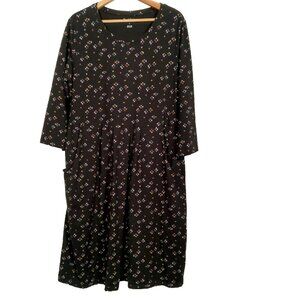 NorthStyle Dress Large Navy Blue Purple Splash Long Sleeve Knit Midi Comfort